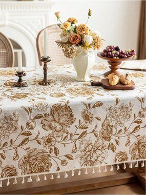French Floral Rectangular Tablecloth Boho Vintage Dining Table Cover Decor